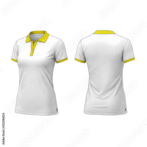 Women's white polo collar t-shirt mockup front and back