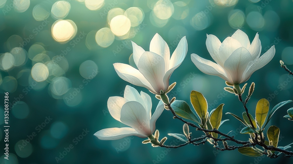Fototapeta premium White Flowers with Bokeh Background