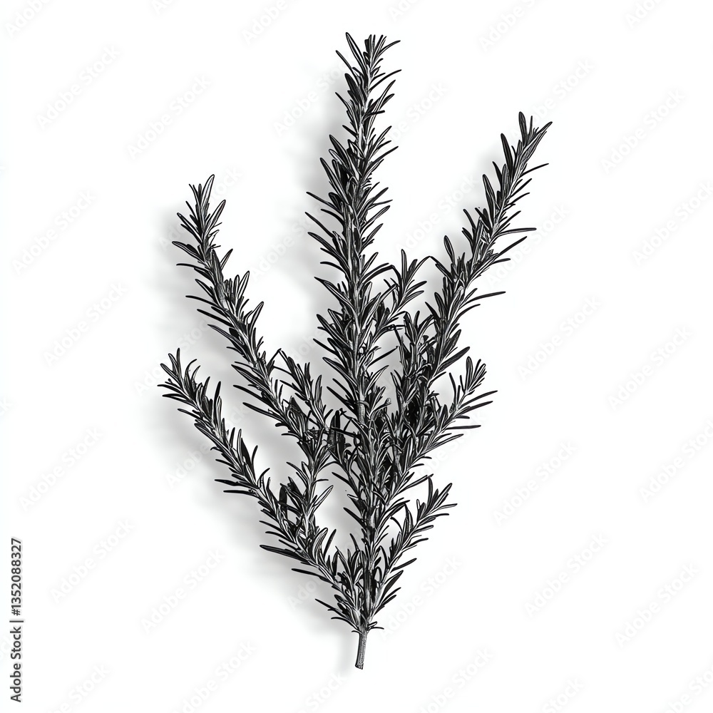 Naklejka premium Rosemary Sprig Isolated on White Fresh Herb Still Life