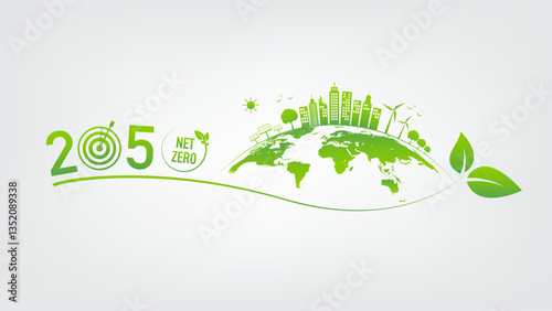 2050 Net Zero, Earth day, World environment day and sustainable development concept, vector illustration