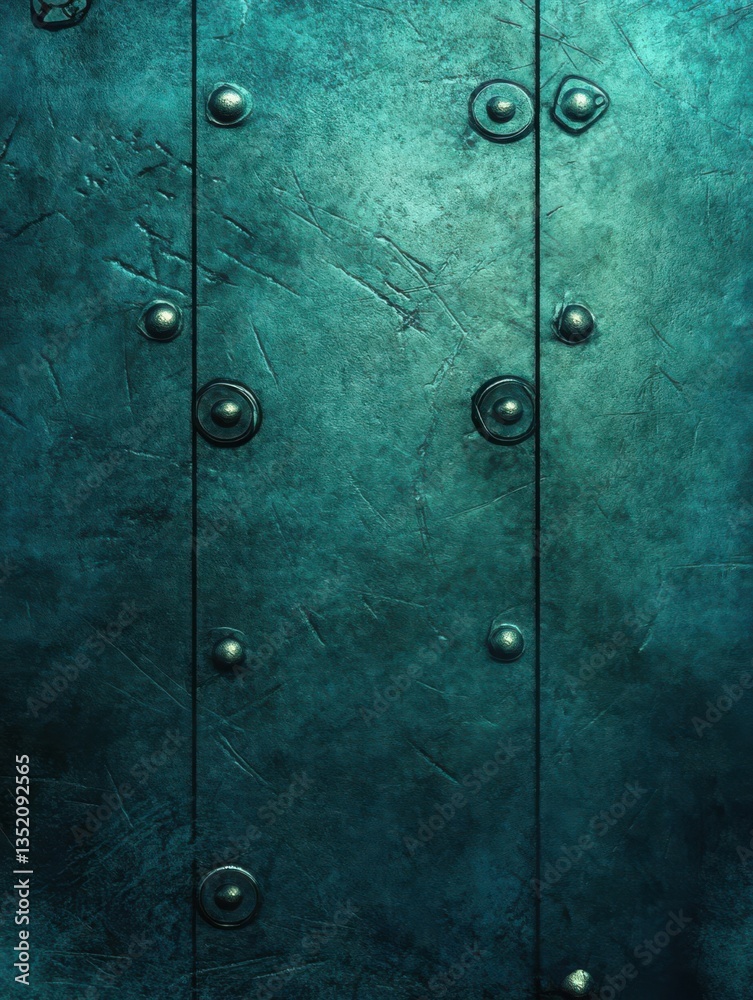Fototapeta premium Metallic door with rivets and textured surface, showcasing industrial design and craftsmanship
