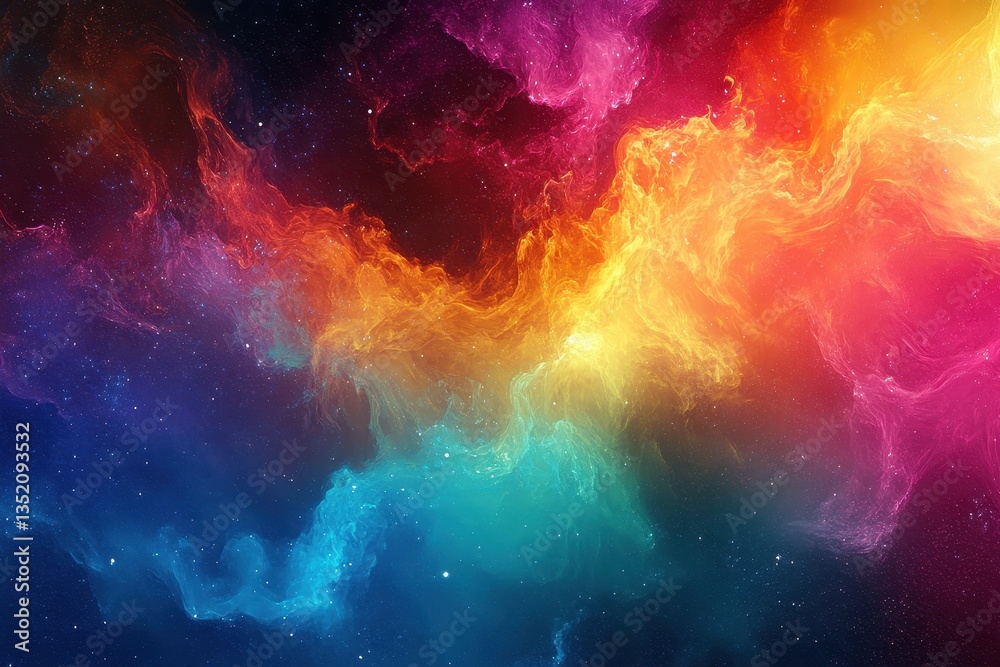 Naklejka premium Colorful swirling cosmic clouds featuring bright stars and space gas