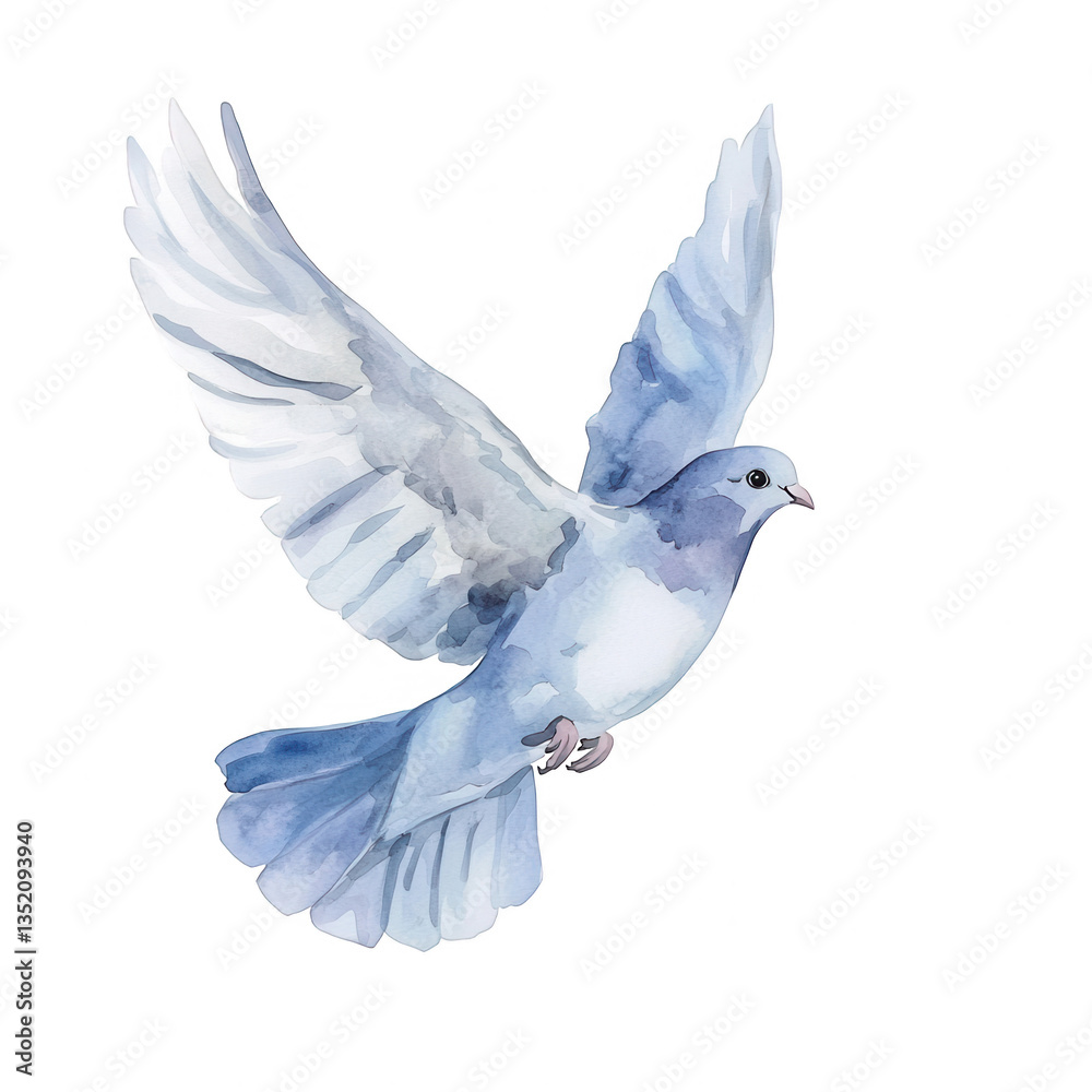 Fototapeta premium a watercolor illustration of a bird in flight showcasing delicate blue and gray feathers against a white background the artwork emphasizes grace and freedom suitable for nature-themed projects