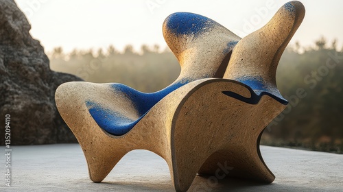 Modern organic wood chair sculpture art & design: abstract furniture seating. A unique blend for modern spaces.