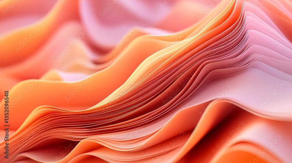 Fototapeta premium Smooth Waves of Orange Paper Texture for Graphic Design Projects