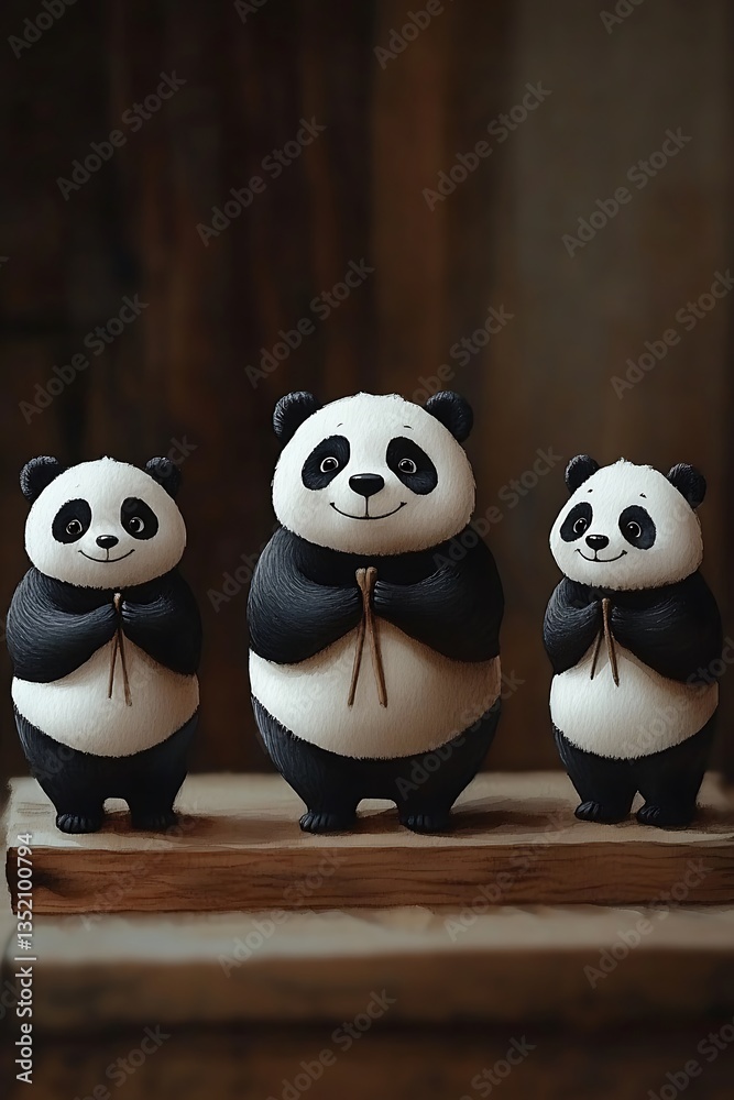 Obraz premium Cute Panda Figurines.