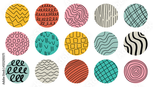 Wallpaper Mural Set of round abstract round avatars with black textured patterns. Hand drawn doodle shapes. Curves, lines. Contemporary modern trendy social media icons templates Torontodigital.ca