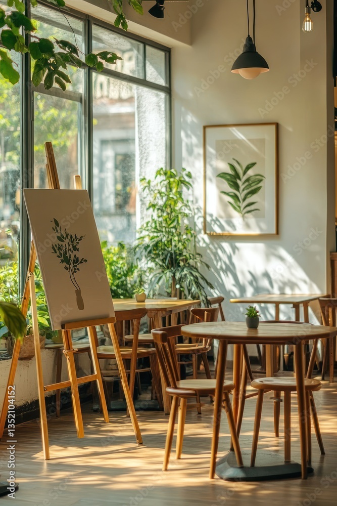 Obraz premium Cozy cafe interior with natural light