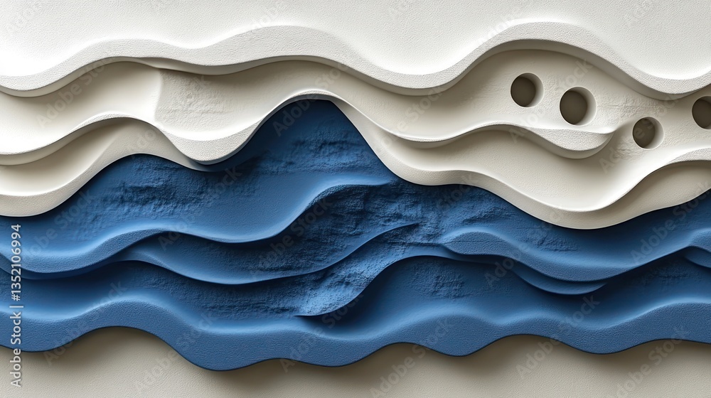 Fototapeta premium Abstract layered waves, white and blue, 3D effect, background design