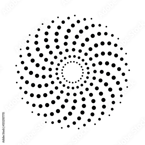 Spiral halftone circle design with radial arms