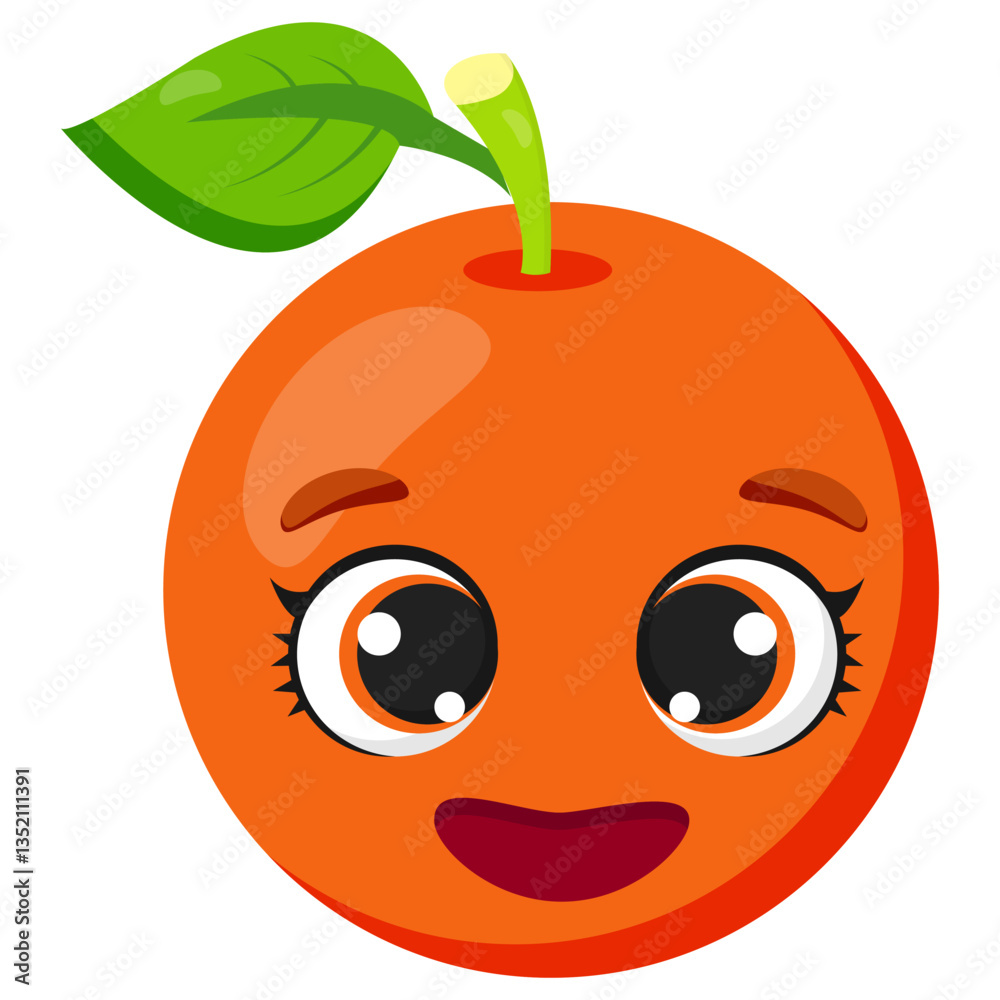 Cute smiling orange fruit with big expressive eyes and a joyful expression. Perfect for food illustrations, packaging, emoji collections, stickers, and fresh fruit-themed designs Cute smiling orange fruit with big expressive eyes and a joyful expression. Perfect for food illustrations, packaging, emoji collections, stickers, and fresh fruit-themed designs