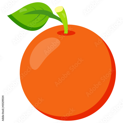 Fresh orange fruit with a green leaf isolated on white. Perfect for food packaging, healthy lifestyle concepts, organic products, juice branding, and educational materials