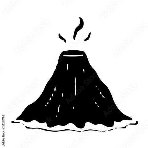 Drawn Erupting Volcano in Black and White