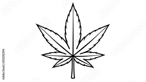 Cannabis or hemp or marijuana  line art fresh leaf