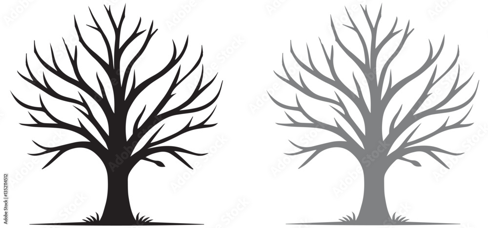 Fototapeta premium silhouette of a tree with leaves isolated on white background vector