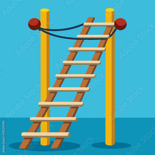 Rope ladder Bind staircase ropes ladders with wooden steps rod vertical upstairs or horizontal bridges portable stair for climbing up and down cartoon neat illustration