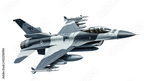 Military Fighter Jet in Flight against White Background
