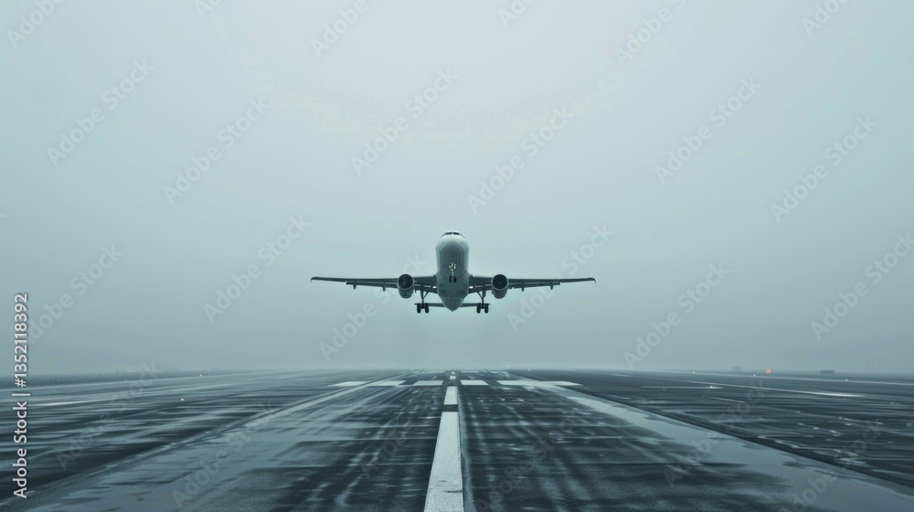 A minimalist image of an airplane taking off or landing on a runway, with no people, highlighting airport operations and aviation efficiency. A minimalist image of an airplane taking off or landing on a runway, with no people, highlighting airport operations and aviation efficiency.