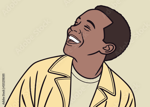 A happy and smiling young man. A happy event. Color. Line drawing illustration. Vector.