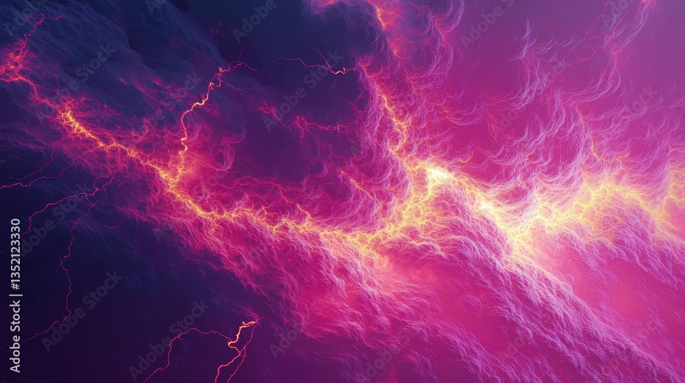 Obraz premium Fiery streaks cut through a dramatic, cloudy abyss, merging pink and purple hues in an abstract celestial dance.