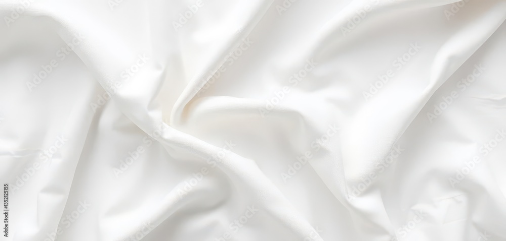 Naklejka premium Smooth, subtly textured white cotton fabric, soft drape, linen, crease, drape