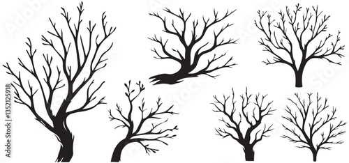 silhouette of dead tree set vector illustration. silhouette of trees and branches without leaves. silhouette Bare. Black Branch Tree vector. silhouette of a bare tree set vector illustration
