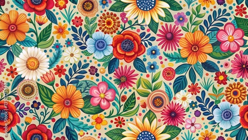 Colorful Floral Bloom Seamless Pattern , seamless design, organic design