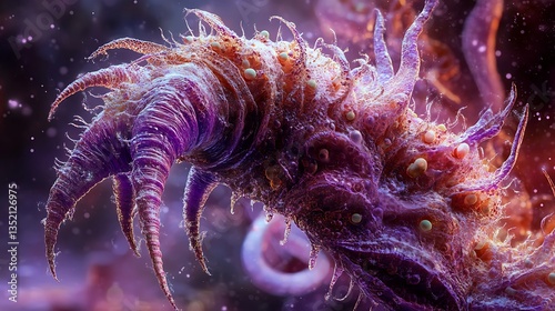 A microscopic extraterrestrial parasite attaching itself to a foreign organic host 