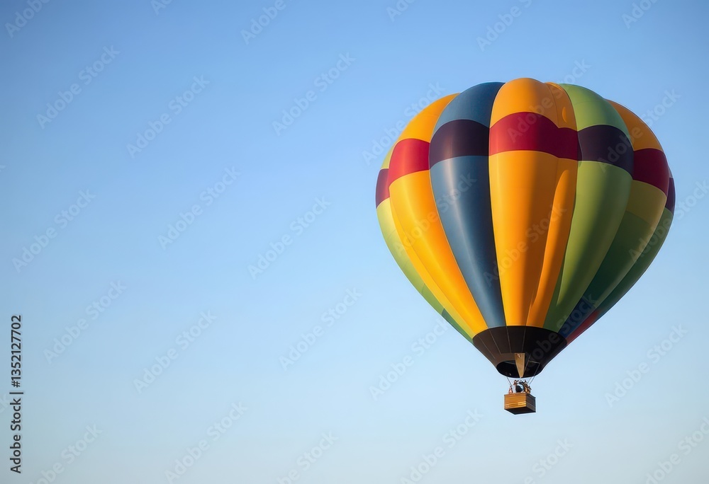 Naklejka premium Vibrant hot air balloon floating against a clear sky, soaring, clipart