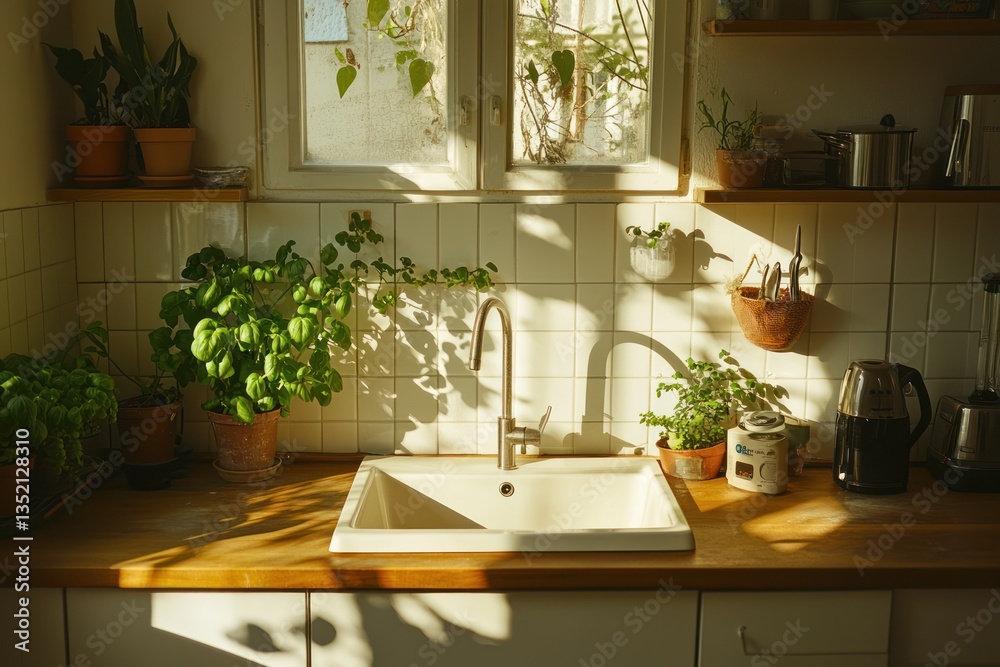 Fototapeta premium Sunny kitchen with plants