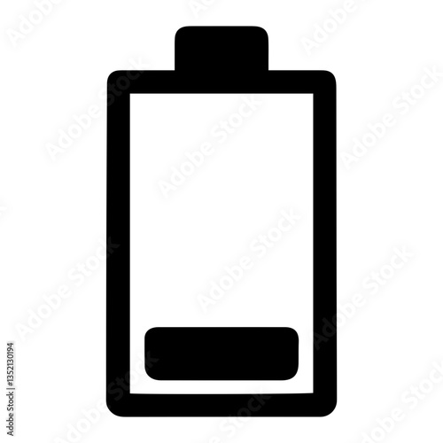 Low battery icon. Symbol of power depletion, technology, and energy. A digital graphic, simple illustration representing power source and low charge concept, indicating imminent shutdown or recharge