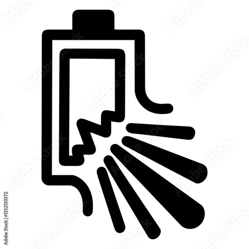 Exploding battery icon. A symbol of danger, technology, and warning. Digital graphic, simple illustration, conveying power source hazard. A conceptual representation of battery malfunction and risks