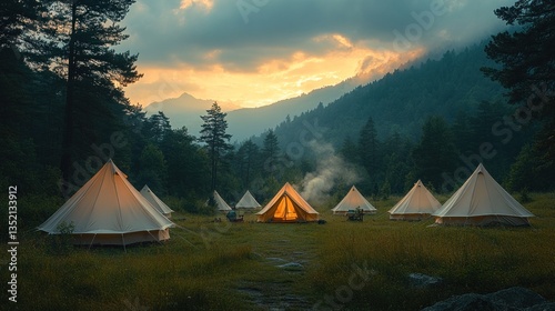 Serene Sunset Camping in the Mountain Valley
