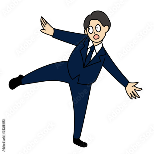回避ポーズのスーツを着た男性のイラスト