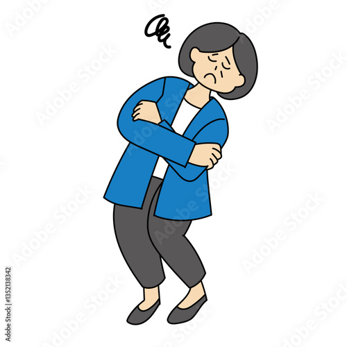 腕を組む体調不良のミドル女性のイラスト