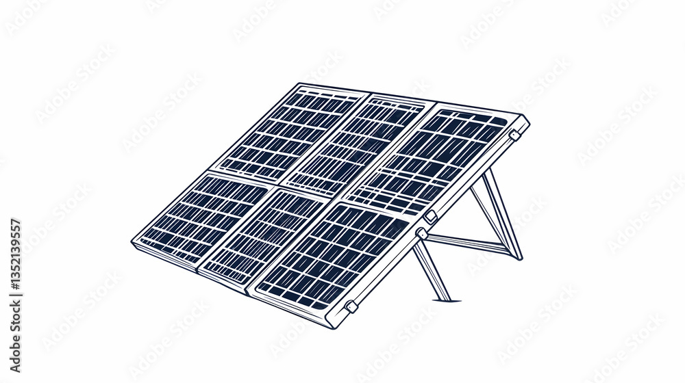 Portable solar panel angled on stand, outdoors, generating clean energy for off-grid use Portable solar panel angled on stand, outdoors, generating clean energy for off-grid use