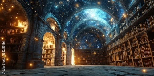 A magnificent library with an extraordinary starlit vaulted ceiling