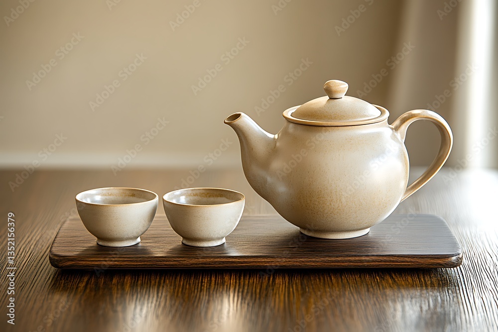 Elegant Tea Set on Wooden Tray Elegant Tea Set on Wooden Tray
