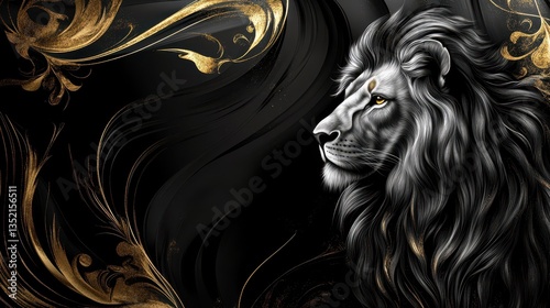 A Black Background Displays a Detailed Lion Head Portrait