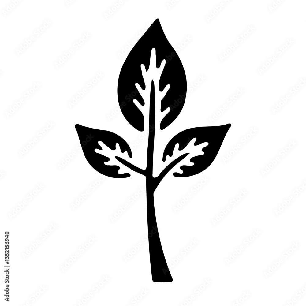 Monochrome Silhouette of Plant with Three Leaves Monochrome Silhouette of Plant with Three Leaves