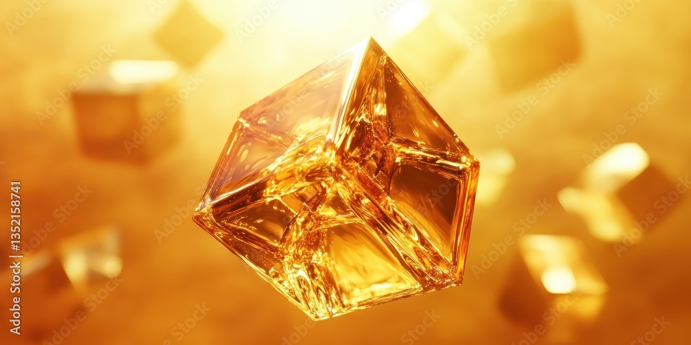 Floating golden translucent cubes against a softly diffused background