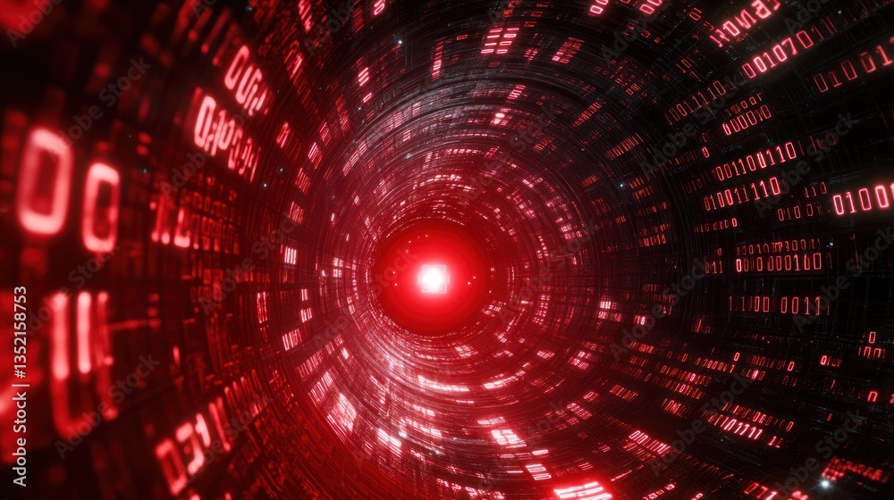 Obraz premium Abstract digital tunnel with binary code. Possible use Stock photo for technology, data, and digital art concepts