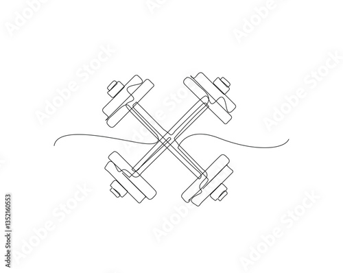 One continuous line drawing of barbell illustration can use for gym and crossfit concept. Sport equipment.