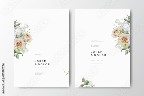 Minimalist wedding card with creamy roses flower background