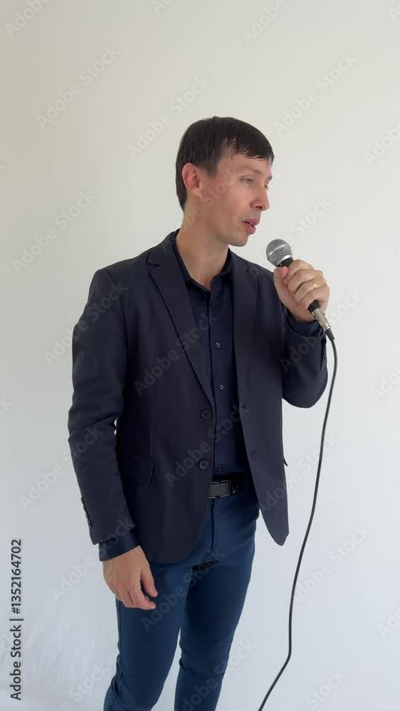 homem de negócios falando ao microfone 
