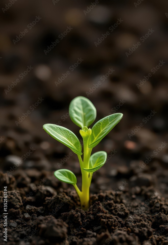 Close-up vibrant green seedling sprouting from rich soil, fertile, natural, growth Close-up vibrant green seedling sprouting from rich soil, fertile, natural, growth
