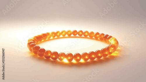 A digitally rendered image showcasing a circular bracelet composed of numerous small, amber-colored beads.  The beads exhibit a luminous, glowing quality, with light emanating from within each
