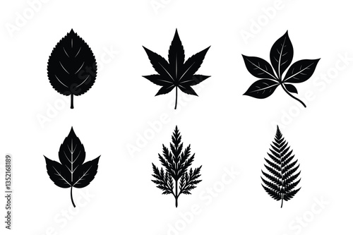 worlds famous many kinds of leaves silhouette vector illustration