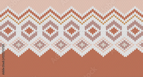 Earth tone geometric knitted pattern, Festive Sweater Design. Seamless Knitted Pattern