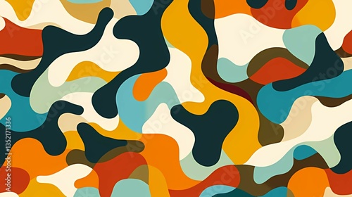 Abstract Shape Pattern with Overlapping Organic Forms in Warm Colors